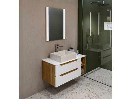 Sapho Koupelnový set WAVE 80+20, bílá/dub cuneo KSET-090