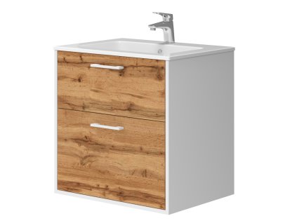 Lavedo Afina Piedra White/Wotan Oak 60 koupelnová skříňka s umyvadlem, AF-60-PIE-WWO2