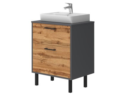 Lavedo Afina Neon Grey/Wotan Oak 60 koupelnová skříňka s umyvadlem, AF-60-NE-WO