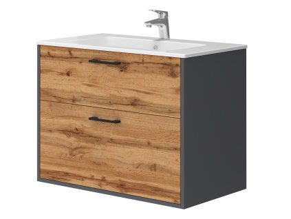 Lavedo Afina Piedra Grey/Wotan Oak 80 koupelnová skříňka s umyvadlem, AF-80-PIE-GRWO