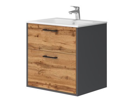 Lavedo Afina Piedra Grey/Wotan Oak 60 koupelnová skříňka s umyvadlem, AF-60-PIE-GRWO