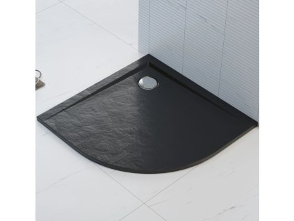 Polimat Perrito Black imitace kamene čtvrtkruhová sprchová vanička, litý mramor Rozměr vaničky: 80x80cm, 00531