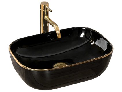 Rea Belinda 47 černé umyvadlo na desku, zlaté okraje, REA-U8796