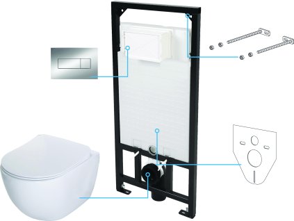 Deante Peonia 6v1 White WC závěsný komplet, chrom tlačítko, CDES6ZPW