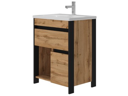 Koupelnová skříňka s umyvadlem Bronx Wotan Oak 65 – dubový dekor, černé masivní stojny | Lavedo by Aplomo, BRX-65WO