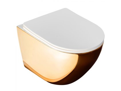 Rea Carlo Mini rimless WC závěsné se sedátkem, gold white, REA-C0669