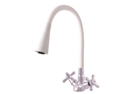 MORAVA RETRO - Umyvadlová/dřezová baterie s flexibilním ramínkem bez výpusti, Bílá/Chrom MK120.0/13CB, RAV Slezák