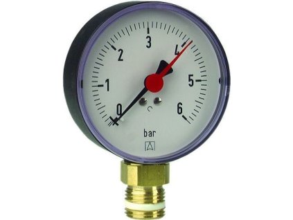 Manometr RF, 63mm, G1/4"B, 0/6bar, spodní, samotěsnící připojovací závit, mosazz, 63513