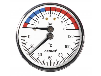 Novaservis Termomanometr 63mm 1/2" AXIÁLNÍ 0-6bar 120°C TM63A