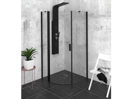 Polysan ZOOM BLACK čtvrtkruhová sprchová zástěna 900x900mm, čiré sklo, levá ZL2615BL