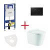 WC set OVALE BASSO RIMLESS: závěsné WC se sedátkem, duofix, podložka, tlačítko černé, OLKLT053ER006