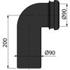 ALCA Koleno odpadu 90° k závěsnému WC, DN 90 × DN 90, délka 200 mm, PE, černá M908