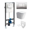 Mereo WC set - Rimless WC hranaté, modul pro sádrokarton, chrom hranaté tlačítko matné MM02NSETRS321