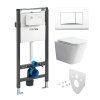 Mereo WC set - Rimless WC hranaté, modul pro sádrokarton, bílé hranaté tlačítko MM02NSETRS320