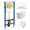 Mereo WC set - Rimless WC oblé, modul pro sádrokarton, bílé hranaté tlačítko MM02NSETRS220