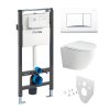 Mereo WC set - Rimless WC oblé, modul pro sádrokarton, bílé hranaté tlačítko MM02NSETRS220
