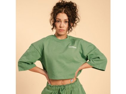 Dámské tričko Cropped Serenity Olivine - BeastPink (Velikost XL, Barva zelená)