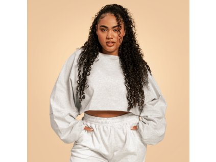 Dámská mikina Cropped Bliss Grey - BeastPink (Velikost M, Barva šedá)