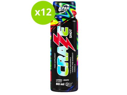 6PAK Craze Shot Pre-workout 12 x 80 ml (Příchuť Lemon - Grape)