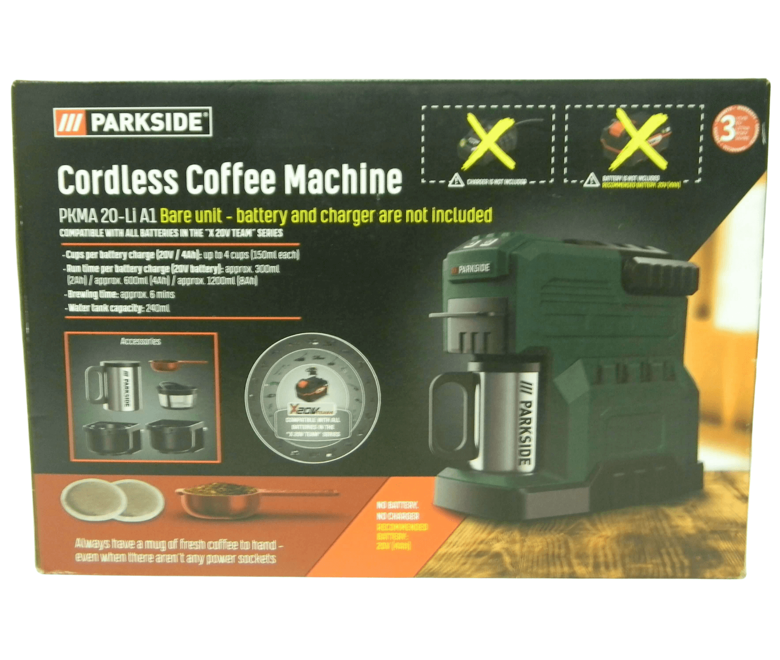Přenosný akumulátorový kávovar Parkside PKMA 20-Li A1