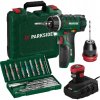 Parkside Aku vrtací šroubovák PBSA 12 E4 + 2 Ah, nabiječka a sada bitů