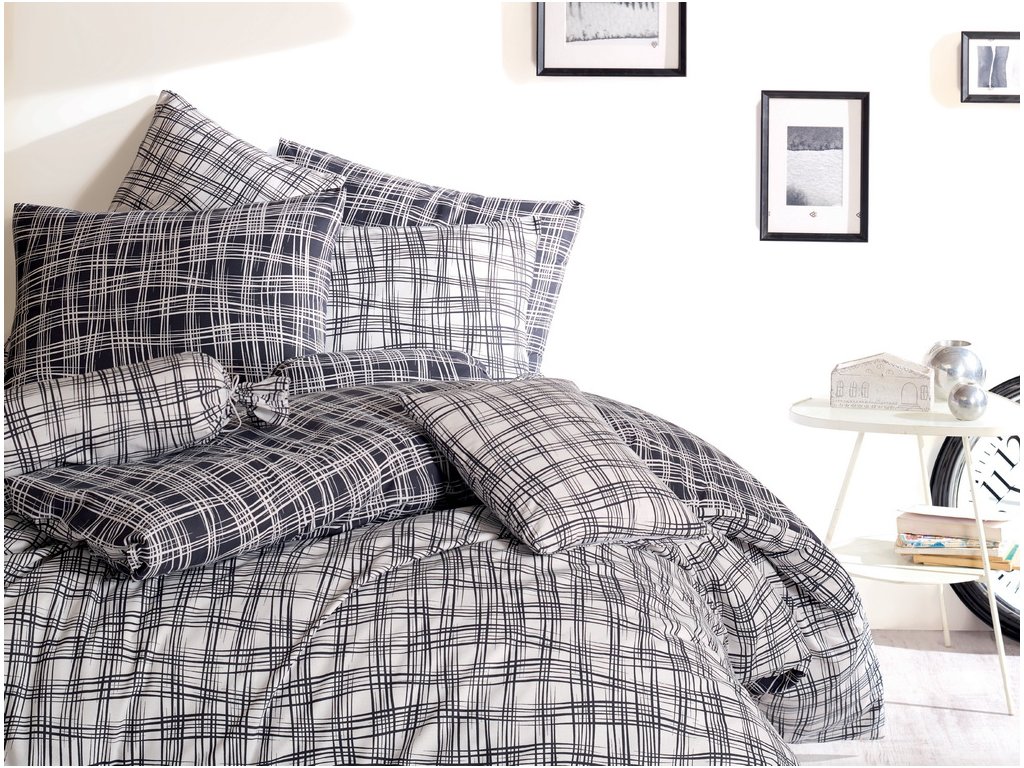 Prodloužené bavlněné povlečení Straw černobílé 140x220 70x90 - povlekame.cz
