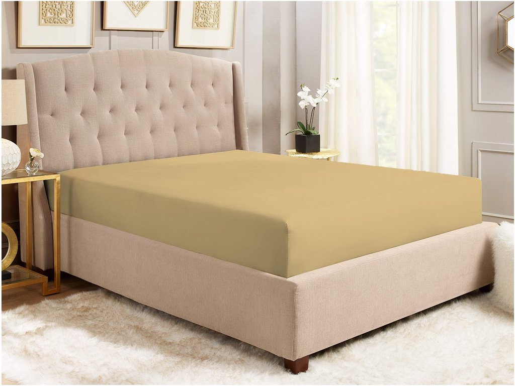 Prostěradlo bavlna Jersey s napínací gumou béžové 200 x 220 cm - povlekame.cz