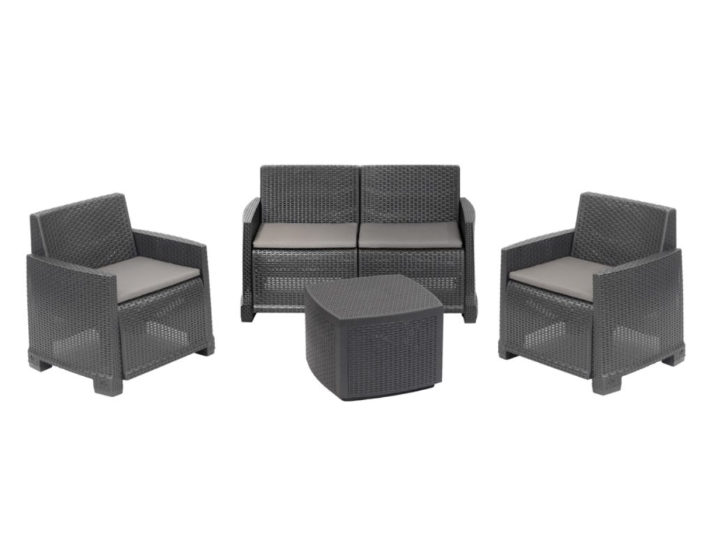 Progarden Zahradní ratan set COMO pohovka + 2 křesla + stůl + polstry antracit