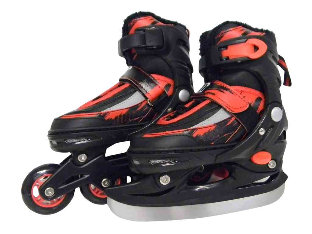 UM Nastaviteľné korčule s vymeniteľným podvozkom na ľadové alebo in-line korčuľovanie EN-13843 vel.: 31-34, červené