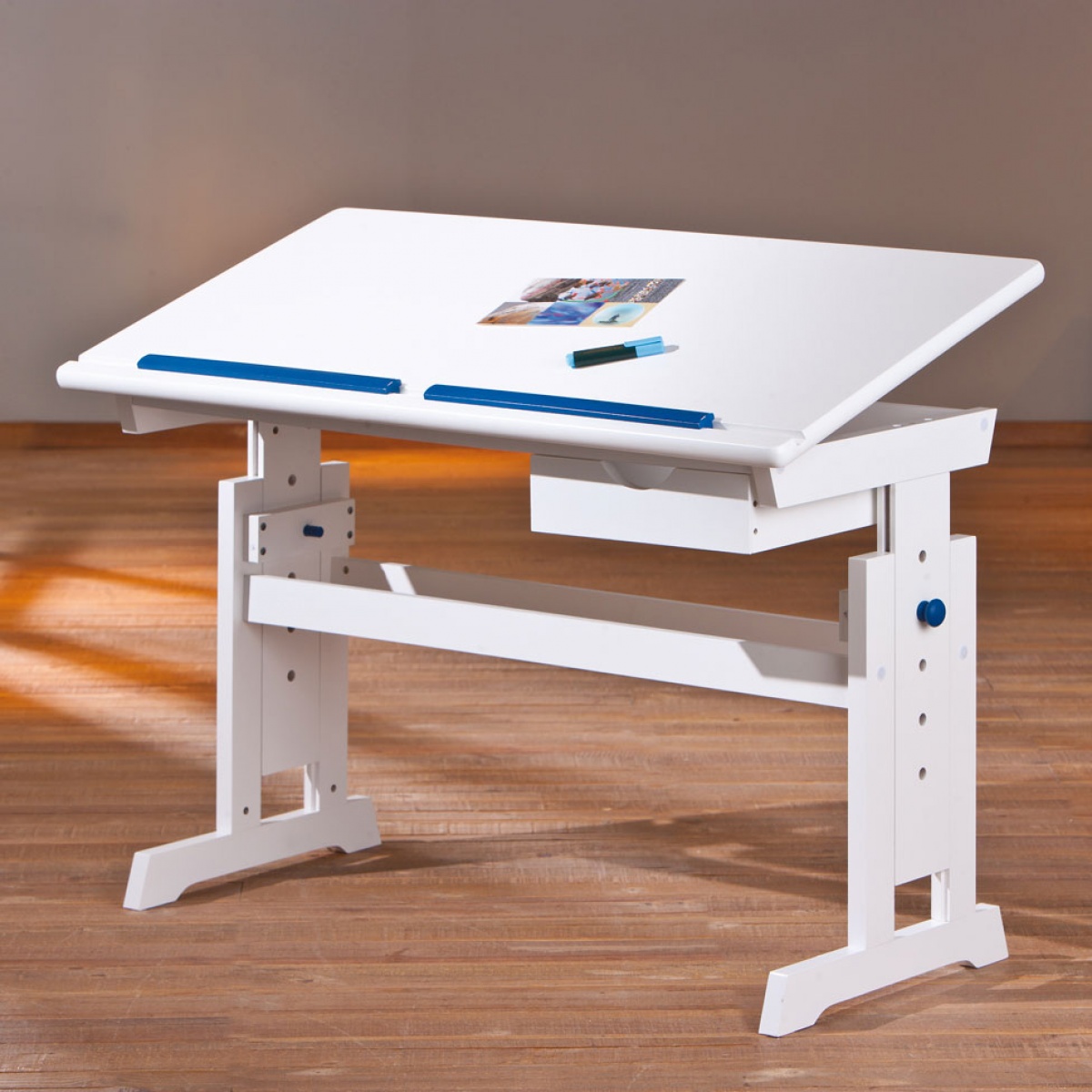 Rastúci písací stôl Halmar BARU 109x63x55 cm Bielá/ružova/modrá