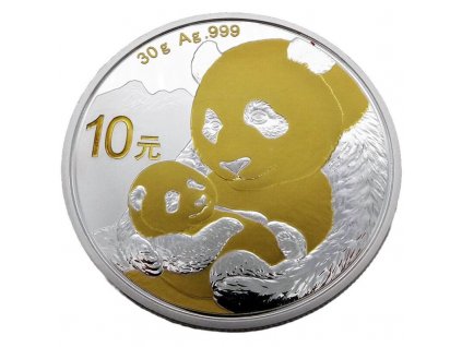 chinese panda stribrna mince 1oz 2019 zlacena