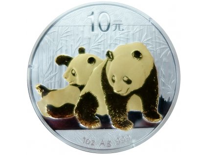 chinese panda stribrna mince 1oz 2010 zlacena