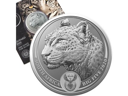 stribrna mince big five prvni serie 1oz 2020 leopard baleni predni