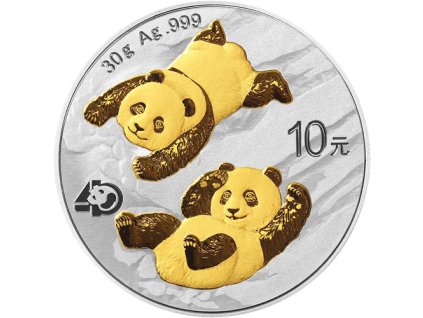 chinese panda stribrna mince 30g 2022 zlacena