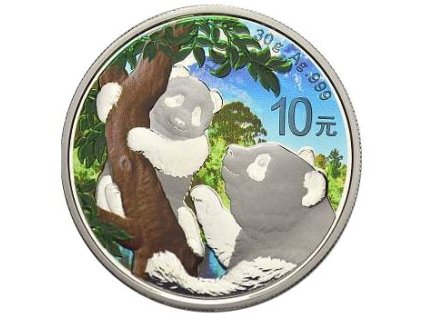 chinese panda stribrna mince 30g 2021 barvena foto