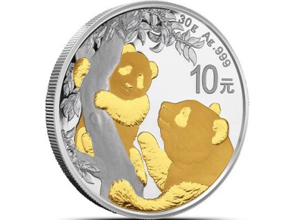 chinese panda stribrna mince 30g 2021 zlacena