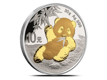 chinese panda stribrna mince 30g 2020 zlacena