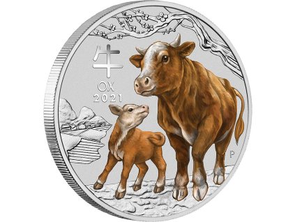 australian lunar series iii stribrna mince 1oz 2021 year of the ox barvena