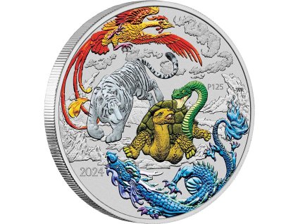 chinese myths and legends stribrna mince 1oz 2024 four guardians barvena hong