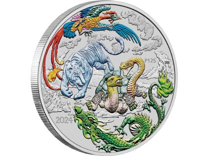 chinese myths and legends stribrna mince 1oz 2024 four guardians barvena lan