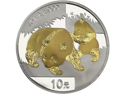 chinese panda stribrna mince 1oz 2008 gilded