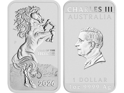 lunar horse stribrny slitek 1 oz 2026 predni zadni