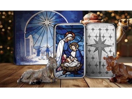 pamp stribrny slitek 1oz 2025 holiday nativity barveny v krabicce
