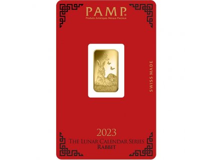 PAMP Lunar Gold Minted Bar 5g 2023 Rabbit card front
