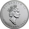 canadian maple leaf stribrna mince 1oz 1991 obverse