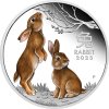 australian lunar series iii stribrna mince 1oz 2023 year of the rabbit proof barvena v krabicce reverse