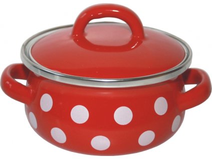 66 1 metalac cerveny puntik melky smaltovany kastrol elegant s poklici 12 cm 0 8 l