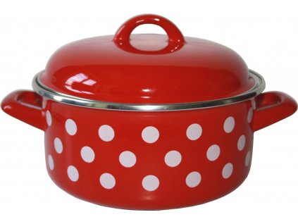54 metalac cerveny puntik melky smaltovany kastrol standard s poklici 14 cm 1 l