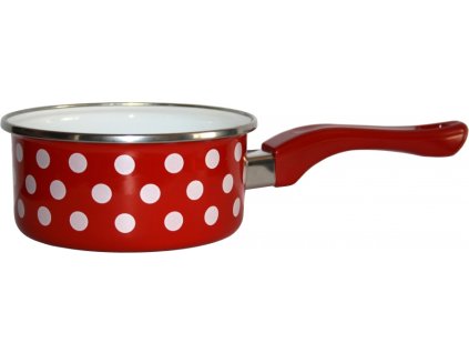 135 metalac cerveny puntik smaltovany rendlik s bakelitovou ruckou 12 cm 0 5 l