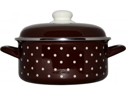 246 metalac hnedy puntik melky smaltovany kastrol standard s poklici 14 cm 1 l